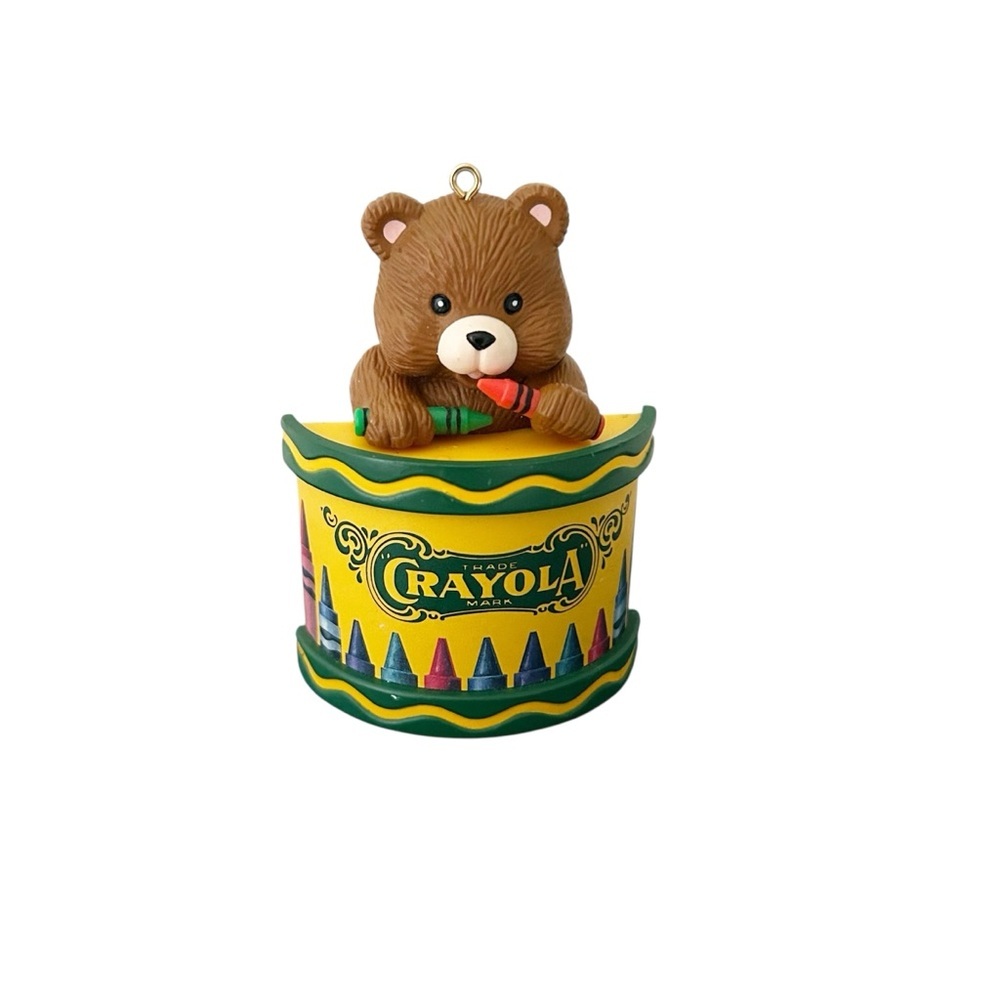 Vintage Binney & Smith Crayola Brown Bear with Crayon Box Christmas Ornament